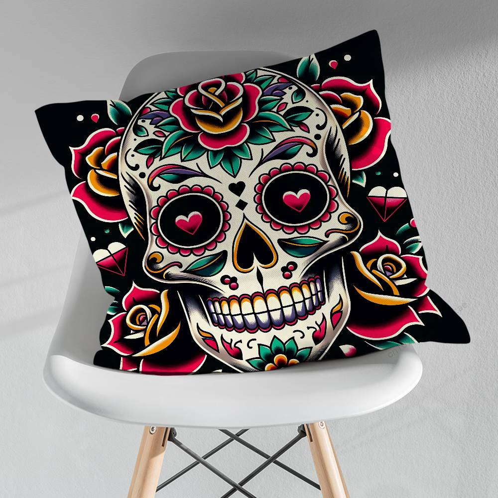 Day of the Dead Sugar Skulls Throw Pillow Case Living Room Sofa Cushion Cover For Home Bedroom Decoration Protector