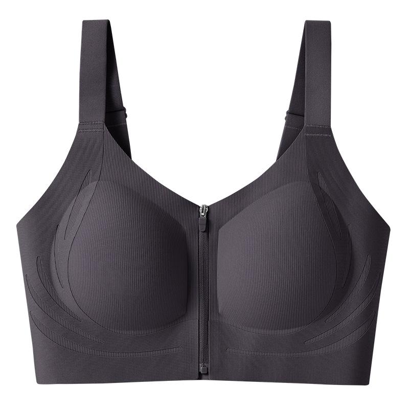 Before summer, zipper-type sports underwear, large size, non-running cup gathering, sub-breasts, anti-sagging adjustment women's bra