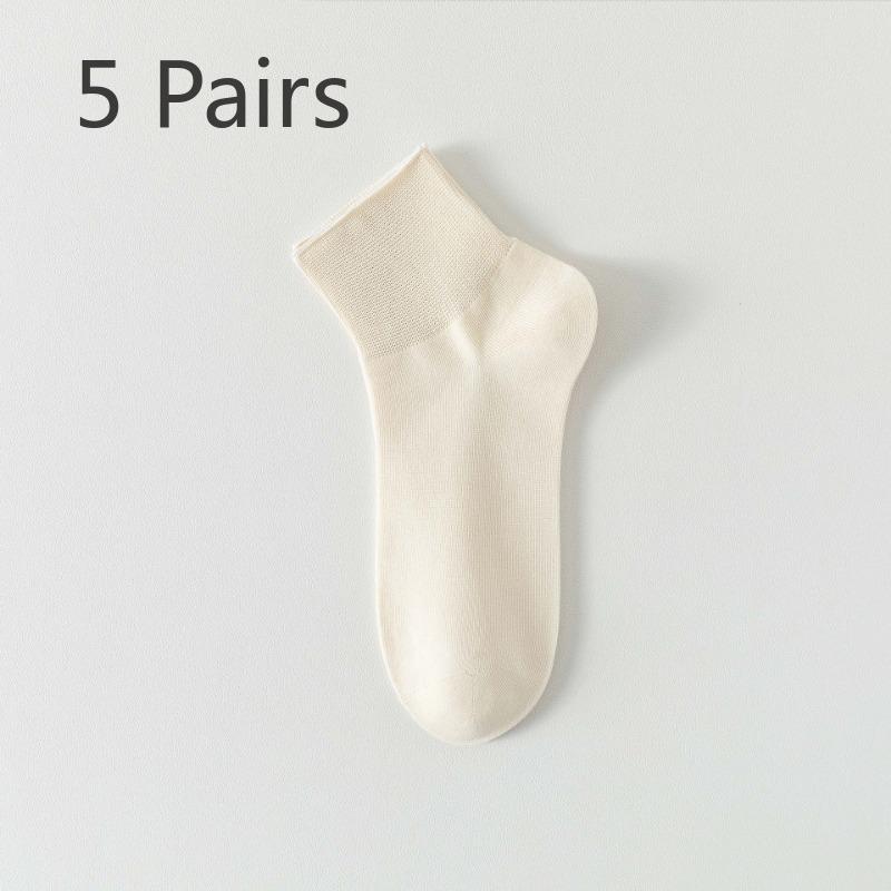 5 Pairs of Women's Spring and Summer Thin Pure Cotton Deodorant Sweat Absorption Sports All Match Mid Tube Socks
