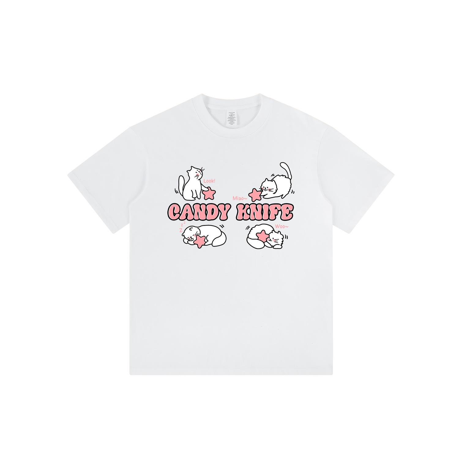 

Unisex Chic Loose Fit Cat Graphic Short-Sleeve T-Shirt - Summer Style, Sweet and Versatile 2XL белый