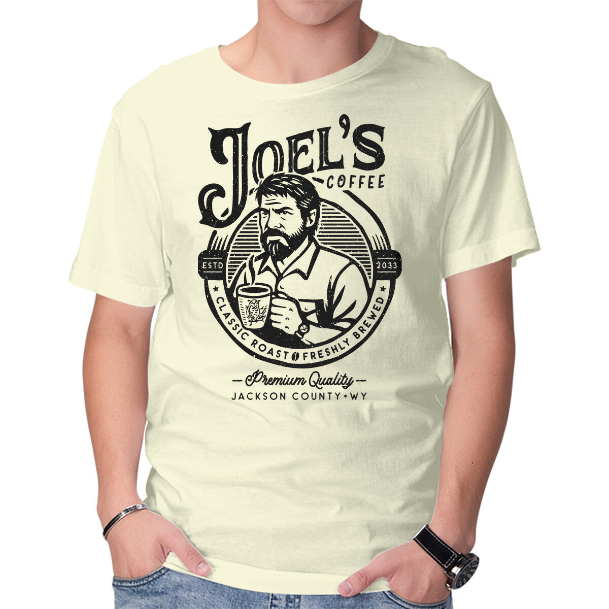 Unisex Crew Neck T-Shirt Joel s Coffee Graphic Short Sleeve Casual Tee S