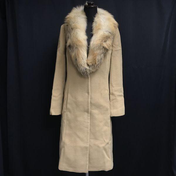 Japan EPOCA Removable Fur Cashmere Wool Long Coat Women S-M Beige(USED)