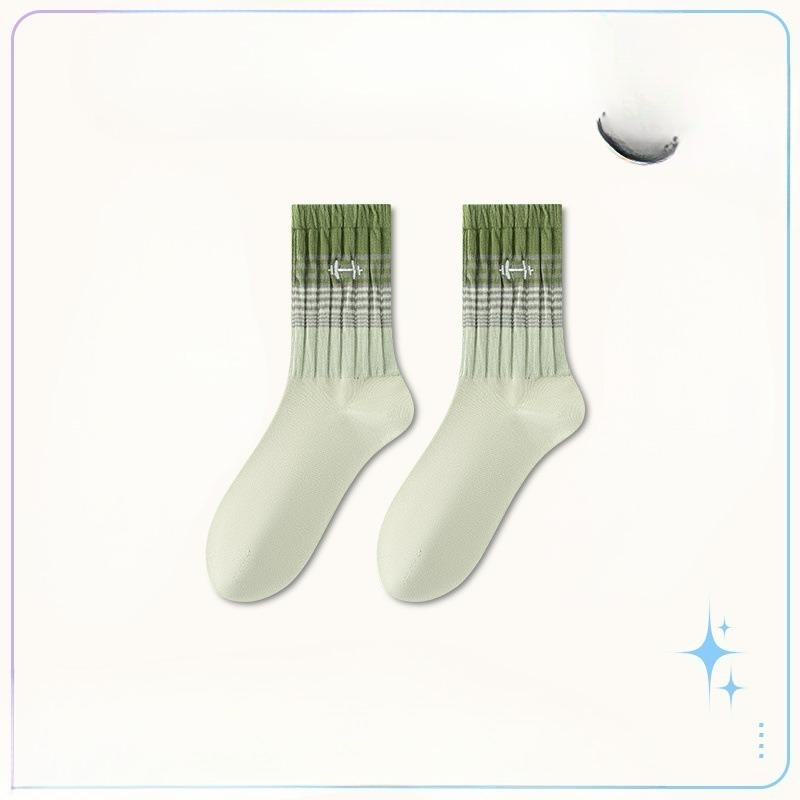 Female Spring and Autumn Gradient Color Embroidery Sweat Absorbent Breathable Boneless Anti Pilling Tube Stack Socks