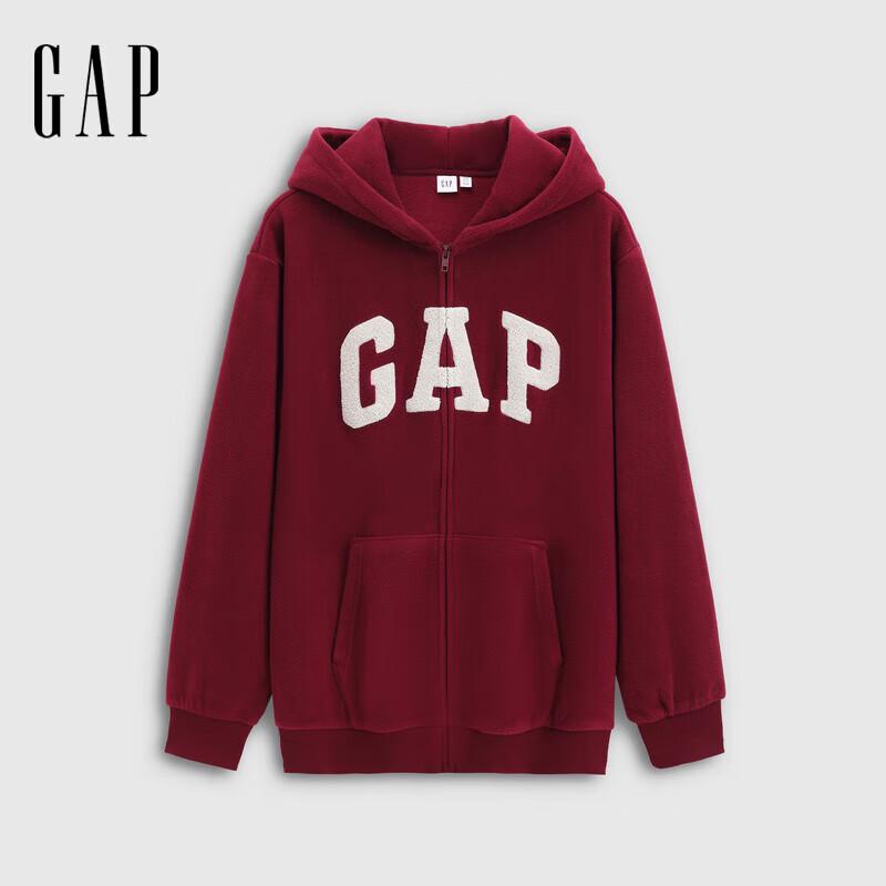 Gap Unisex Fleece Contrast Logo Loose Fit Hooded Zip-Up Hoodie
