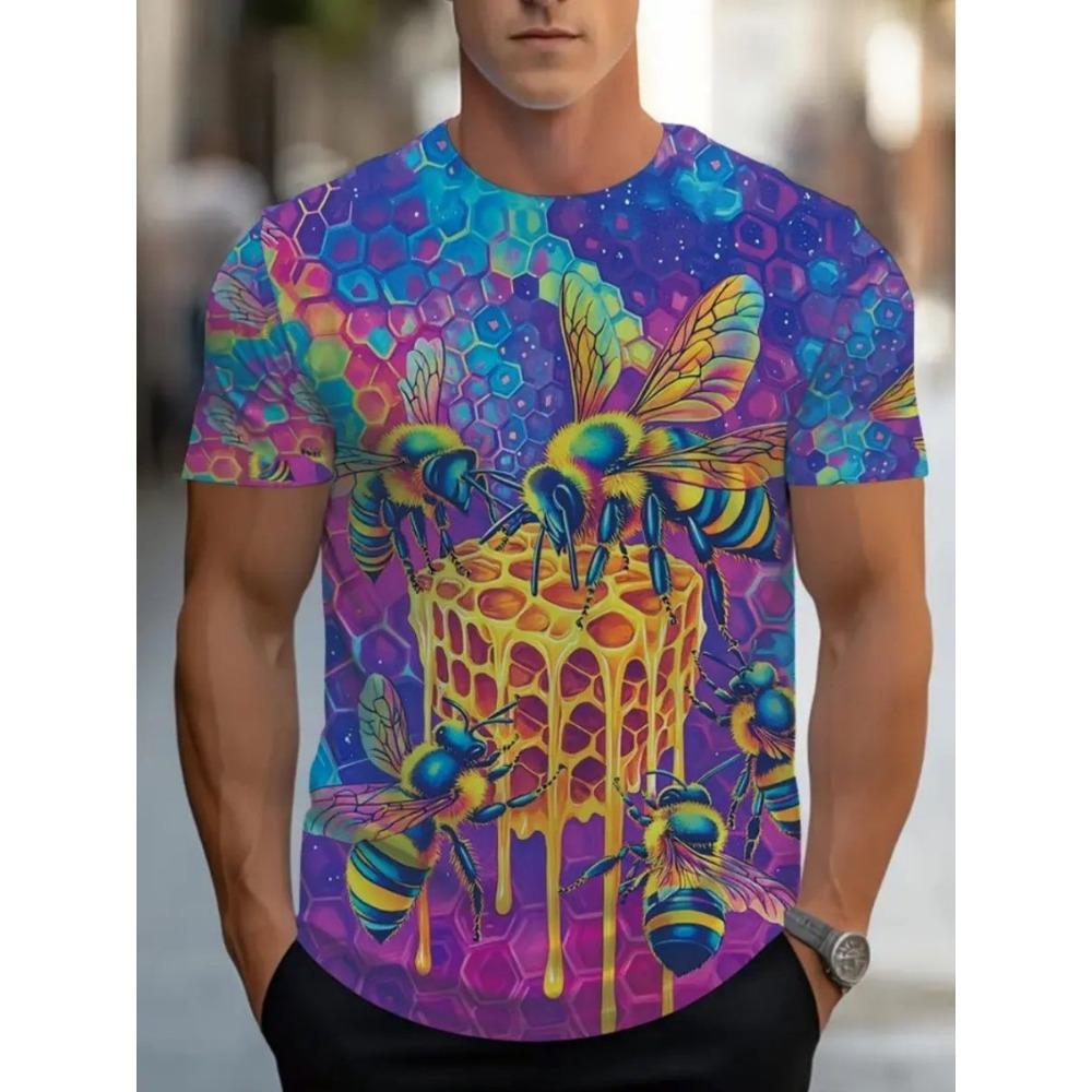Men's Fashion Casual T-shirt -100% Polyester Fiber, Round Neck Short Sleeve, Machine Washable, Comfortable for All Seasons