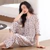 Pajamas women's summer woven pure cotton seven-quarter sleeve gauze cotton thin middle-aged mother spring and autumn loungewear suit