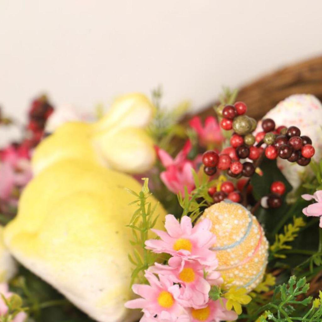 16'' Easter Door Wreath Hanging with Colorful Eggs Artificial Flower Garland for Garden Front