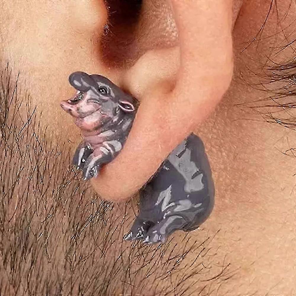Pygmy Hippo Earrings, Handmade Moo Deng Hippo Earrings 3D Hippo Statue Earrings
