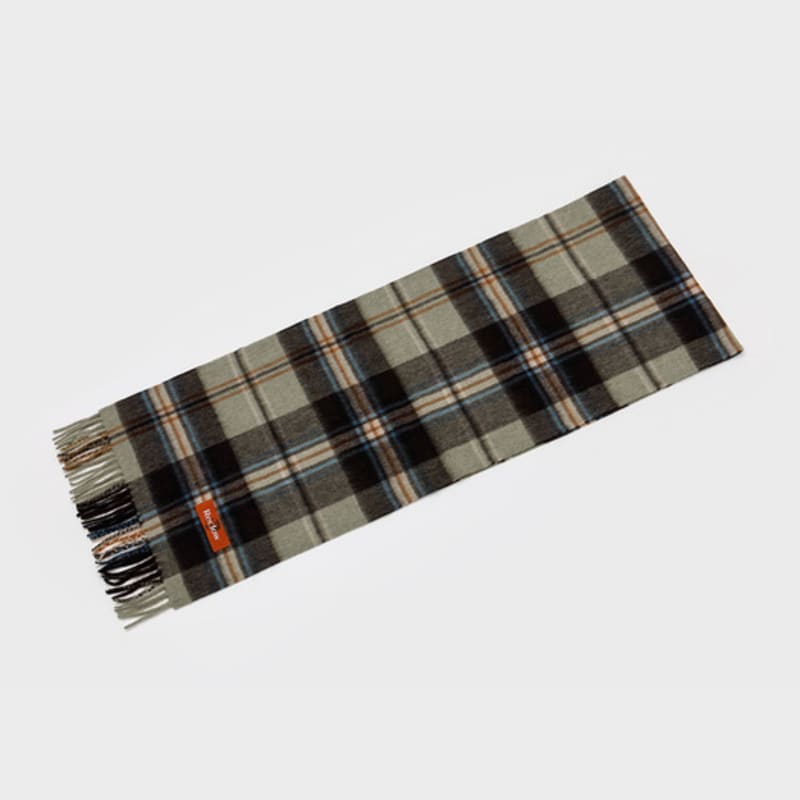 RECLOW EENY CHECK Wool 100% MUFFLER OLIVE BROWN