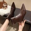 Fashion Small Heel Booties Autumn New Pointed Toe Rear Zipper Anti-Slip Wear-Resistant Cotton Boots