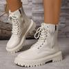 Fashion 2025 Zippers Platform Ankle Boots for Women Autumn Winter Warm Thick Plush Short Booties Mujer Thick Sole Lace Up Boots Woman