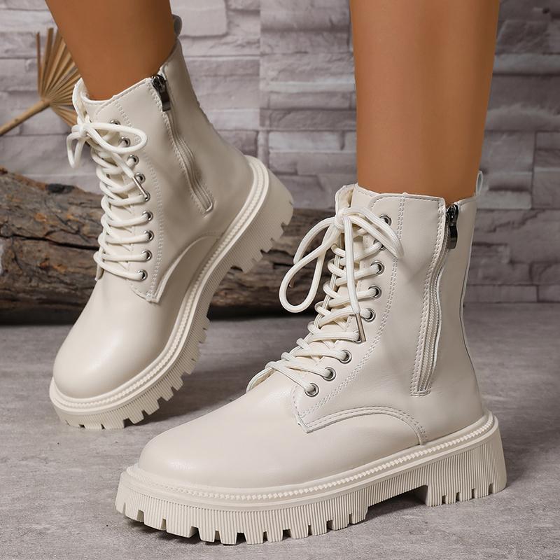 Fashion 2025 Zippers Platform Ankle Boots for Women Autumn Winter Warm Thick Plush Short Booties Mujer Thick Sole Lace Up Boots Woman