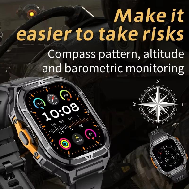 2025 New GPS Track Smart Watch Men 5ATM Waterproof 1.96"AMOLED Always Display Compass Heart Rate 530mAh Battery BT Call Smartwatch