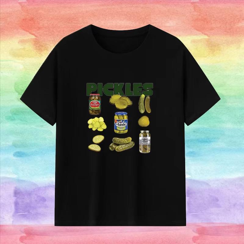 2025 Summer New DIY Cucumber Print Pattern Unisex Hip-hop High Street Loose Casual Round Neck Short Sleeved Wholesale T-shirt