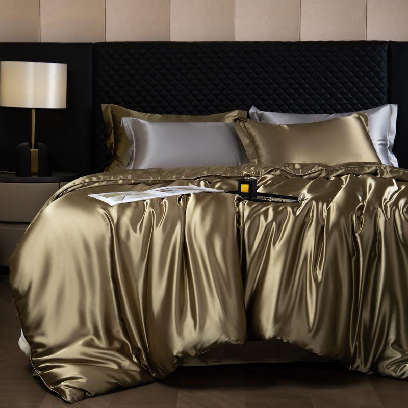 Double-Sided Washable Silk Bedding Set: Sheet, Duvet Cover, Bed Skirt
