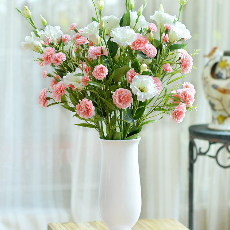 Carnation Silk Flower Bouquet with Vase - Artificial Floral Arrangement for Home Decor