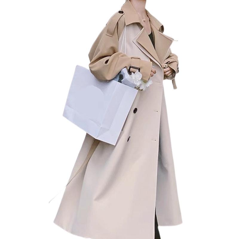Women's High-End Color Block Trench Coat, Mid-Length, Autumn 2024 Collection