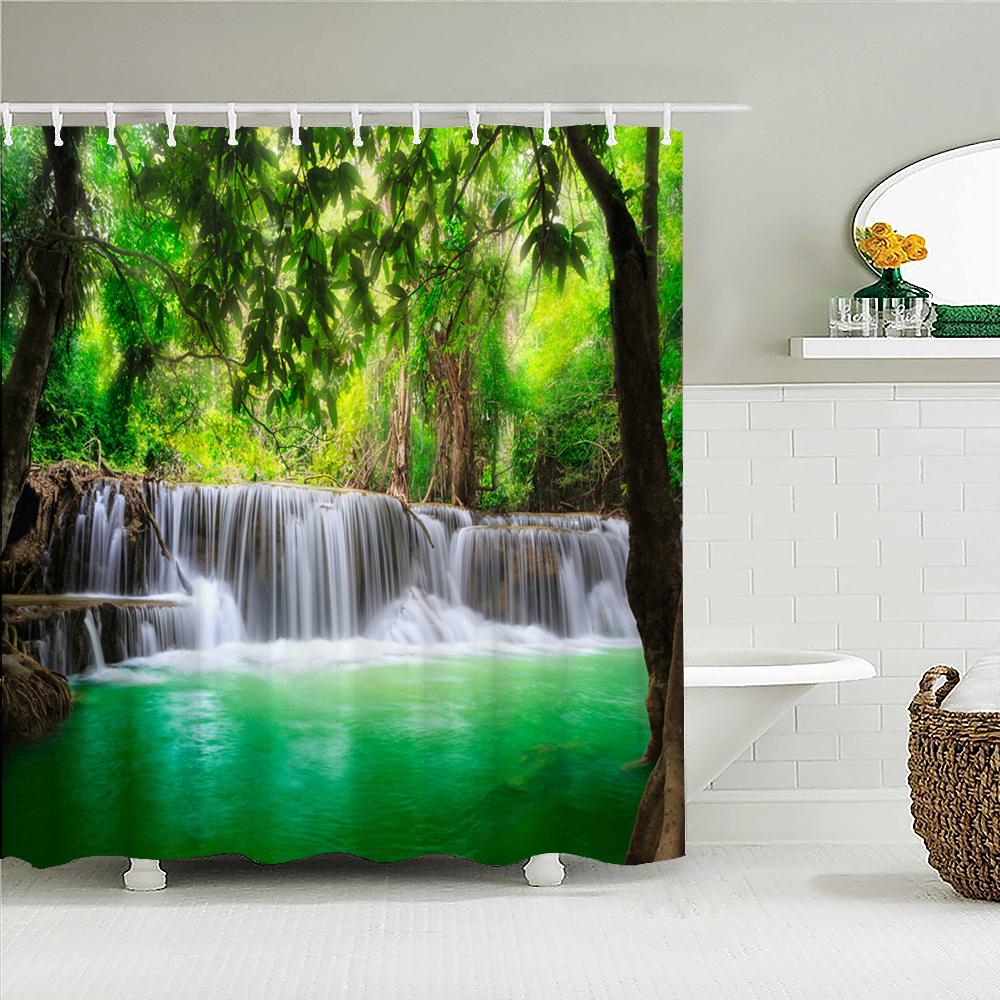 Hochwertiger Wald Natur Landschaft Stoff Duschvorhang Wasserdicht Bedruckt Badezimmer Vorhänge für Badezimmer Dekoration mit Haken