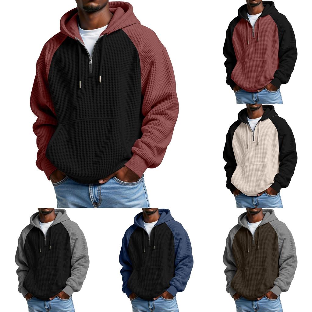 Streetwear Hoodie With Colorblock Pattern And Pouch Pocket For Casual Men