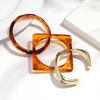 3pcs Amber Gold Color Acrylic Square Round Cuff Bracelets Bangle for Women Punk Resin Irregular Geometric Stack Jewelry Set Gift