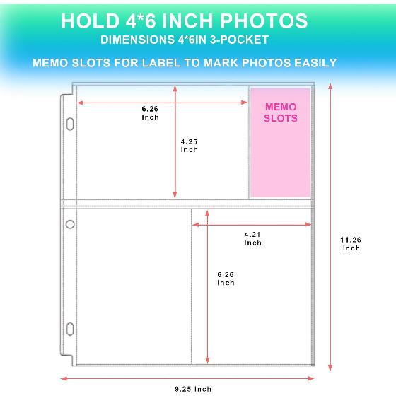 50 Pack 4 x 6 Photo Sleeves for 3 Ring Binder(300 Pictures), Heavy-Duty Archival Photo Page Protectors, Clear Picture Album Refill Pages Holds,