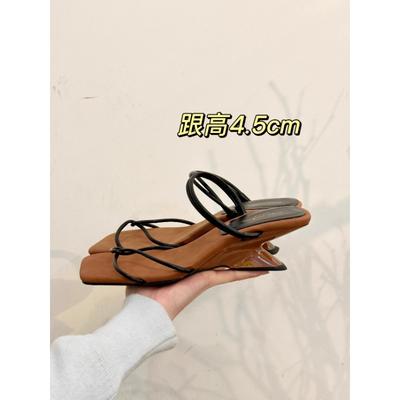Fashion Shoes Ladies' Slippers On A Wedge Square Toe Slipers Women Cross-Tied Rubber Flip Flops Summer 2025 Hawaiian Scandals Slides