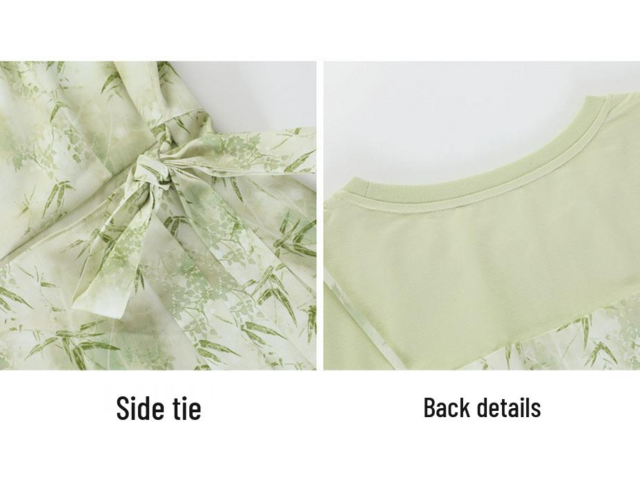 Mint Mambo Green Floral Two-Piece French Style Slim Waist Summer Dress