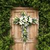 Yousheng Artificial Lily Wreath for Door Wall Faux Floral Hanging Decor for Home Garden Church Rustic Religious Ornament for Spring Easter