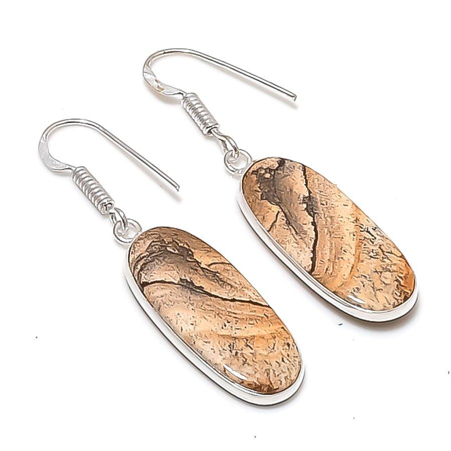 Натуральный камень Яшма Картина Серебряная серьга 925 пробы 1.81  AEE-11130