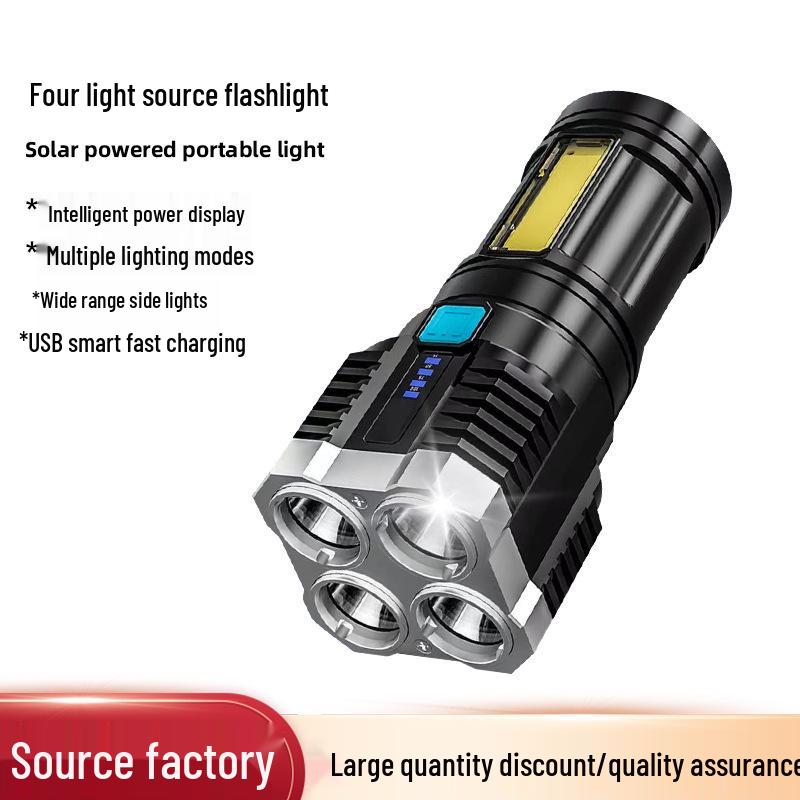 Cross-Border L-S03 Multifunctional Rechargeable LED Flashlight - Strong Beam, Side Light, Durable, Portable with Power Display