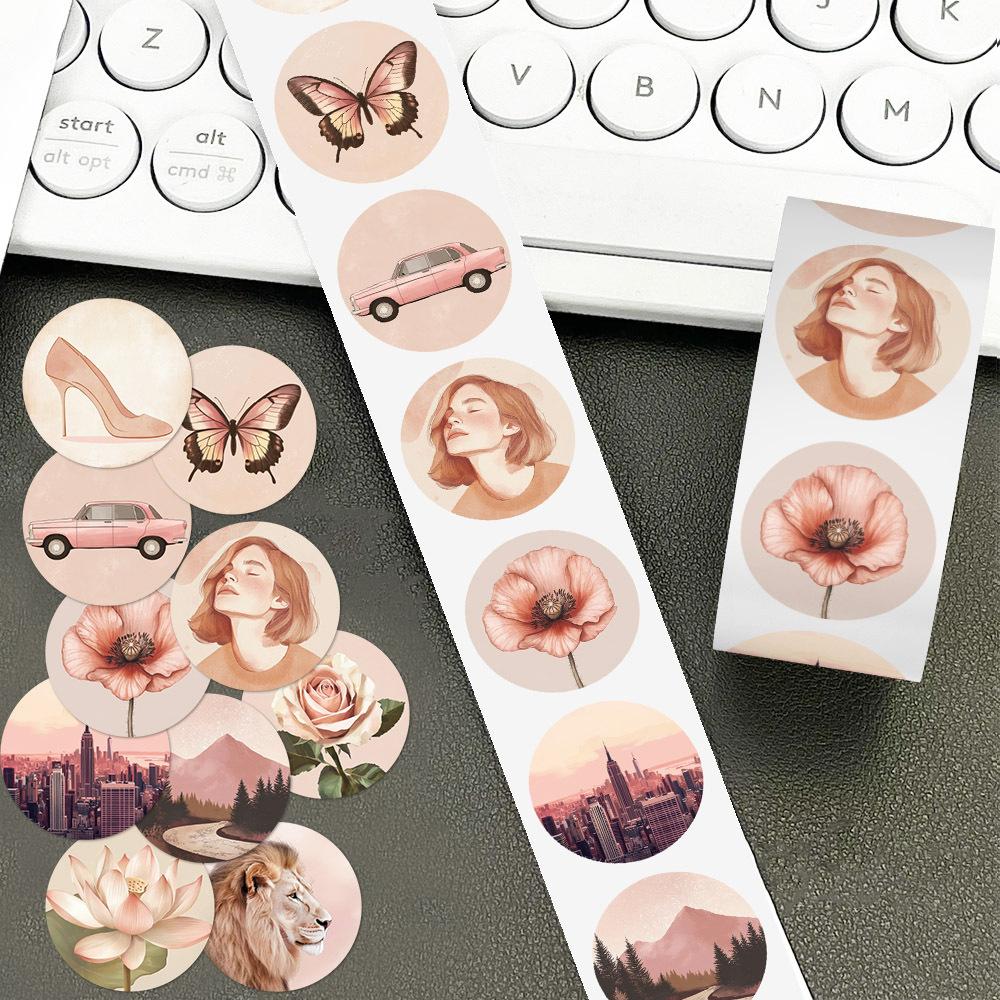 500Pcs/Roll Vintage Pink Art Series 01 Kids Rewards Stickers - DIY Scrapbooks Album Decor Sealing Label Decals