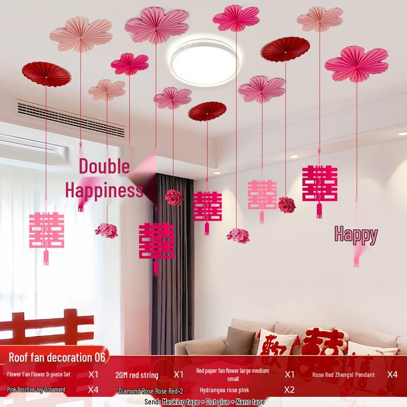 Double Happiness Ceiling Decorations for Wedding Bedroom