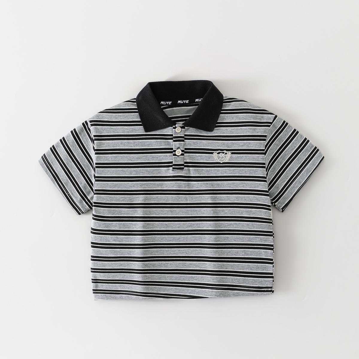 Beiteng Kids Striped Summer Short Sleeve Polo Shirt - Korean Style for Boys and Girls 160 cm