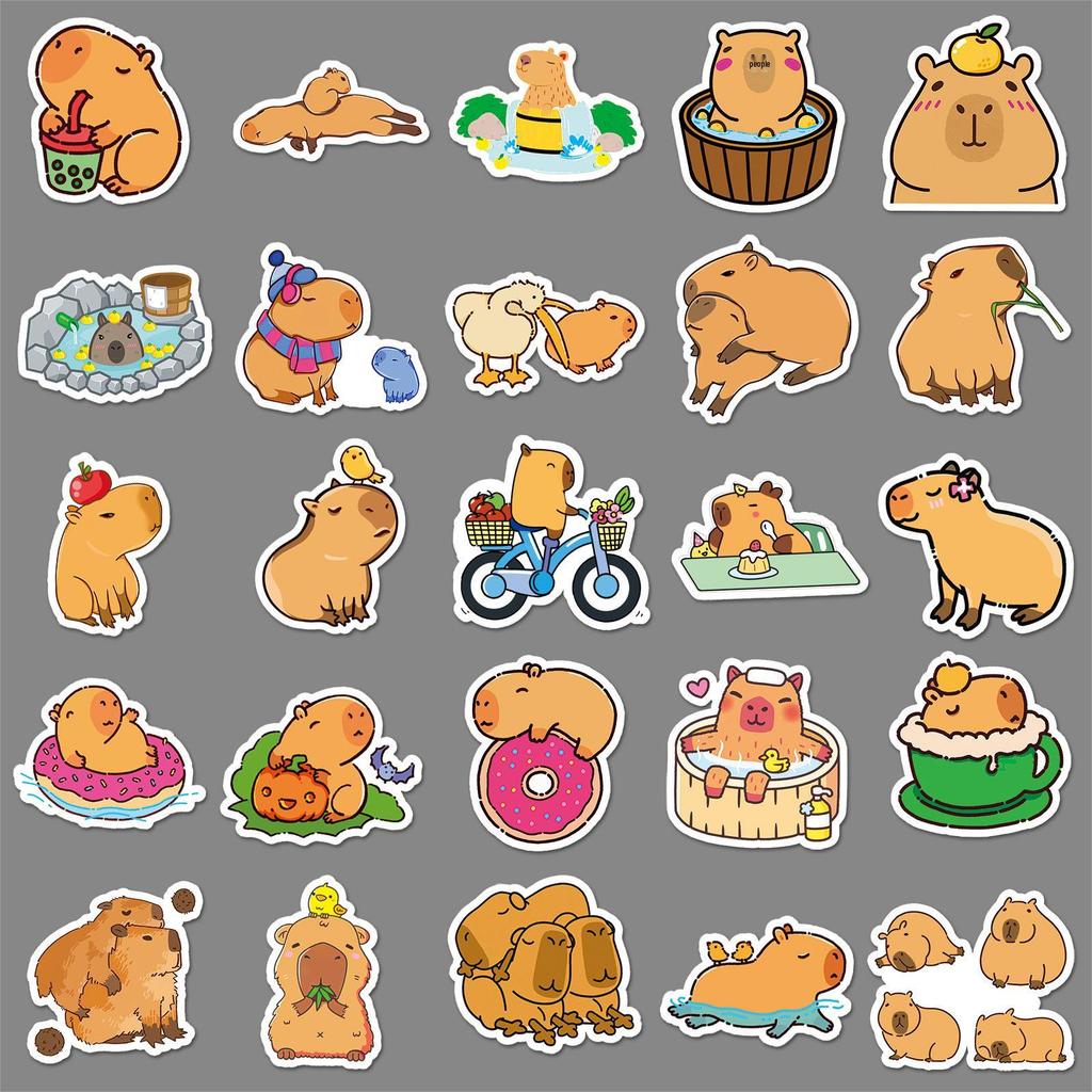 100 Capybara Doodle Aufkleber - Niedliche Cartoon-Tierdekorationen für Handyhüllen und Mochi DIY-Projekte.