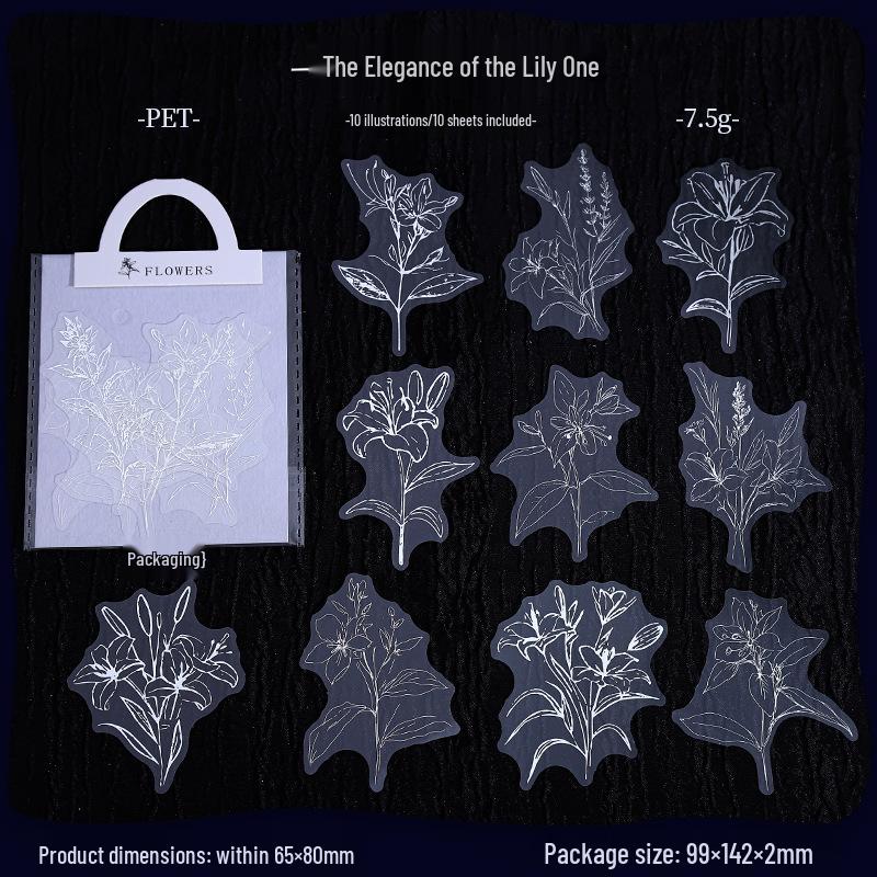Ketchup Girl Floral Silver PET Stickers: Graceful Flower Theme for Journals & Collages.