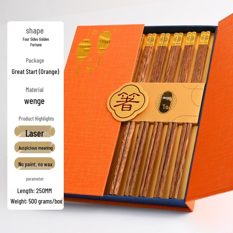 Wenge Massivholz Essstäbchen: 10-Paar Geschenkset für Geschäftsgeschenke, Geschirr im nationalen Stil, natürliche Oberfläche, Haushalts-Essstäbchen