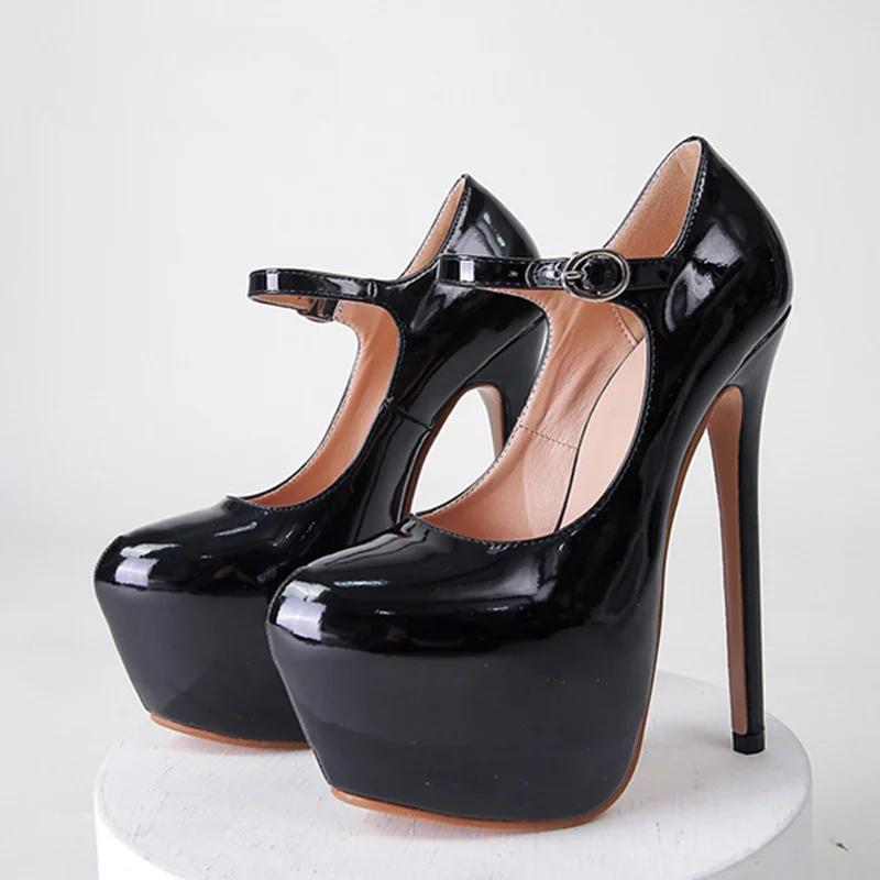2024 Spring Autumn Women Platform Pumps Black Round Toe Buckle Strap 17CM Super High Heels Pole Dance Shoes Stiletto Mujer