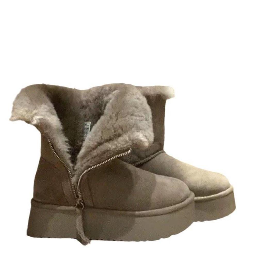Velvet and Thick Cotton Boots  Warm Fur Integrated Short Tube Thick Bottom Snow Boots for Women with Side Zipper