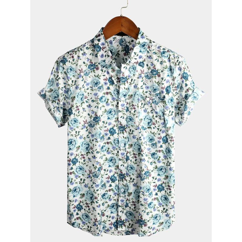 Mens Striped Casual Holiday Short Sleeve Orange Summer Button Down Shirt Hawaiian Shirt Summer Spring Lapel Button Down