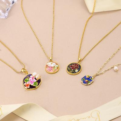 New Chinese Natural Pearl Necklace Flower Enamel Color Spring High-end Design Retro Versatile Temperament Necklace