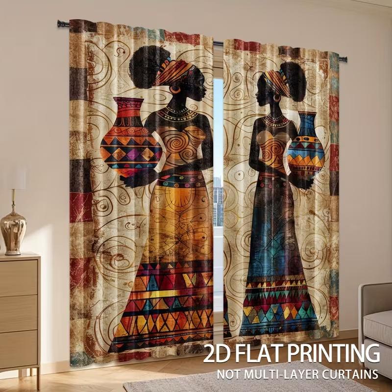 2 Pcs Retro Beauty Print Curtains,suitable for Bedroom,living Room Kitchen Decoration,home Decoration,window Decoration