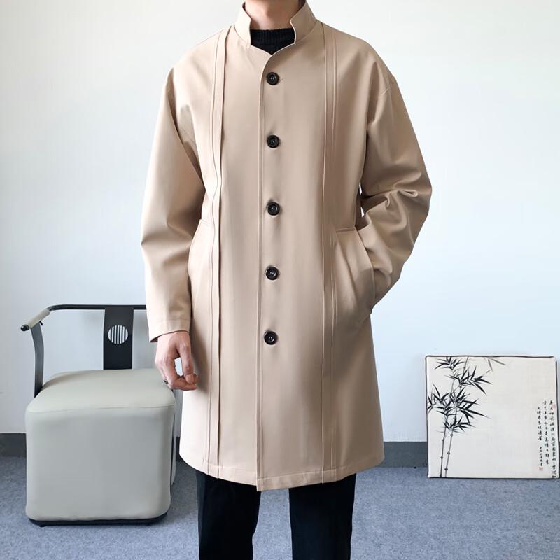 ROMON Men's Mid-Length Stand Collar Trench Coat