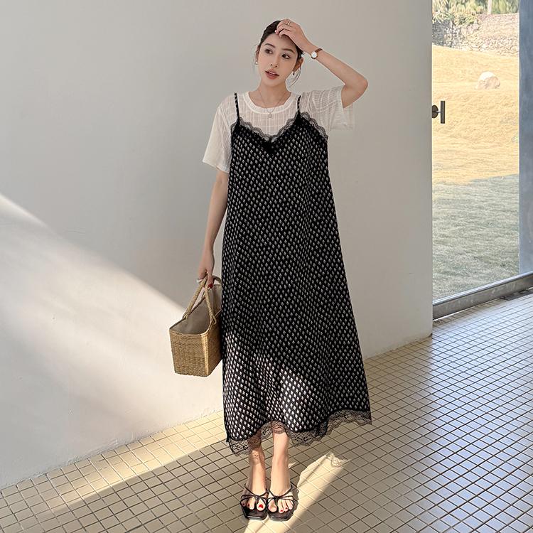 

Женское летнее платье большого размера, платье-рубашка, свободное базовое длинное платье макси в горошек 3XL чёрный