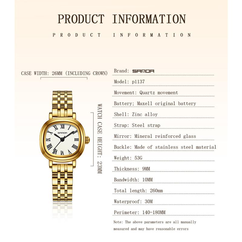 SANDA Women Quartz Watch Fashion Elegant Rose Gold Simple Roman Analog Display Stainless Steel Strap Wristwatch for Ladies