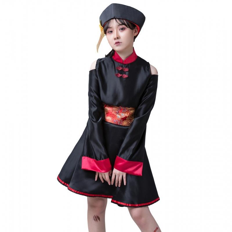 Zombie Vampire Vintage Embroidery Print Halloween Zombie Costume Dress Free Stickers