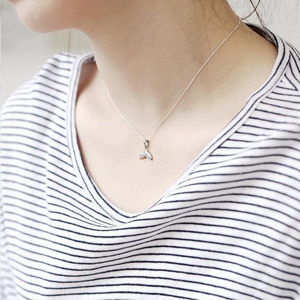Lucky Dolphin Whale Tail S925 Silver Necklace for Men and Women, Initial Necklace, 20th Birthday Gift