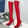 Sexy Thigh High Boots For Women Sexy Point Fetish Party Shoes Lady Heels Over the Knee Boots Red Black Leather Winter Long Boots