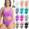 Women's French Wirefree Push-Up Bra Set - Thin, Sexy Triangle Cup Sports Underwear with Beautiful Back Design, Two-Piece.