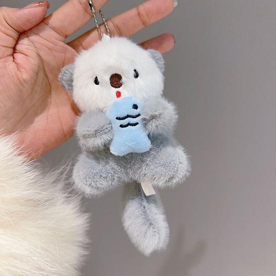 Plush Animal Pendant Cute Otter Holding Fish Keychain Pendant Stuffed Orangutan Bag Backpack Charm Gift for Kids Friends