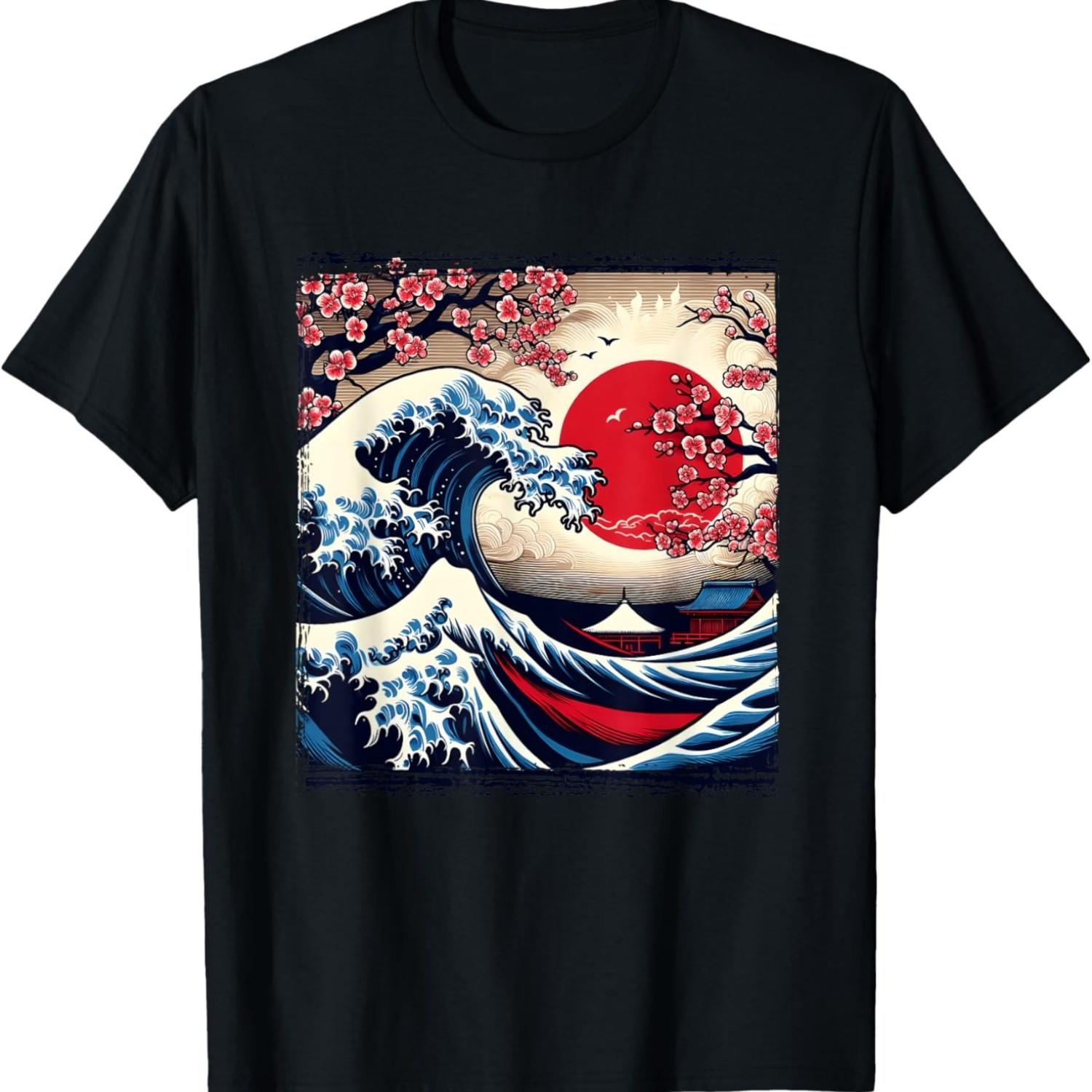 

Vintage Kanagawa GreatWave Cherry Blossom T-Shirt S чёрный